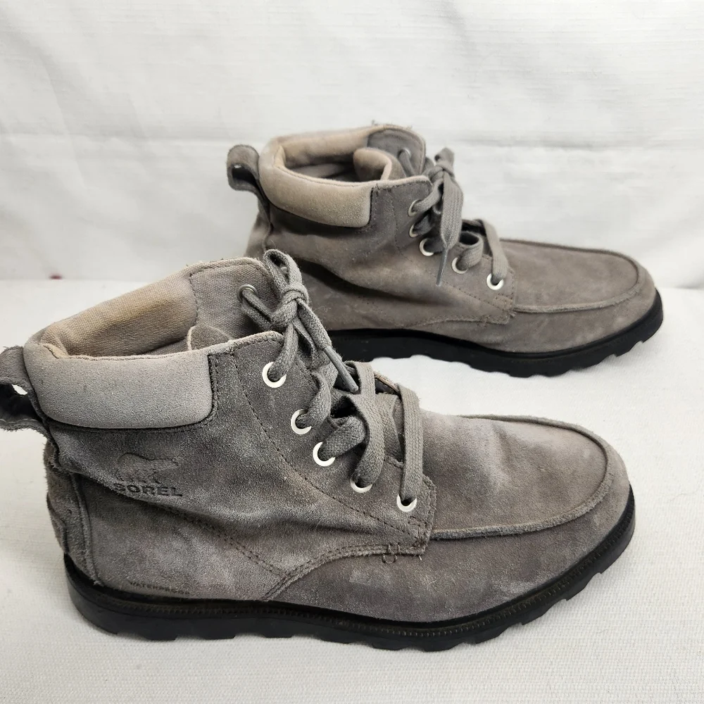 Sorel Youth Kids 5 Gray Suede Ankle Boots Lace up Moc Toe Leather